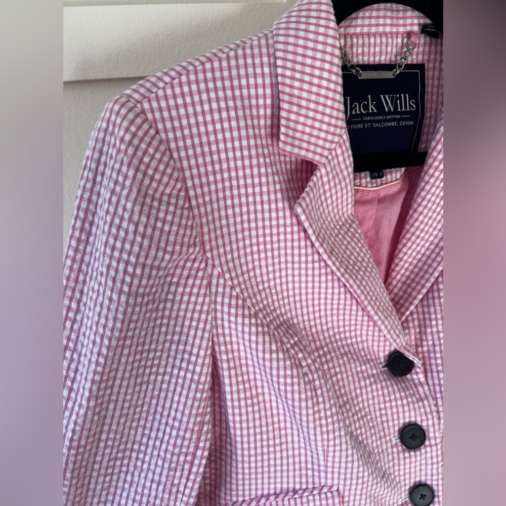Jack Wills Women’s Pink Searsucker Gingham Blazer Size‎ 8 - Picture 5 of 11